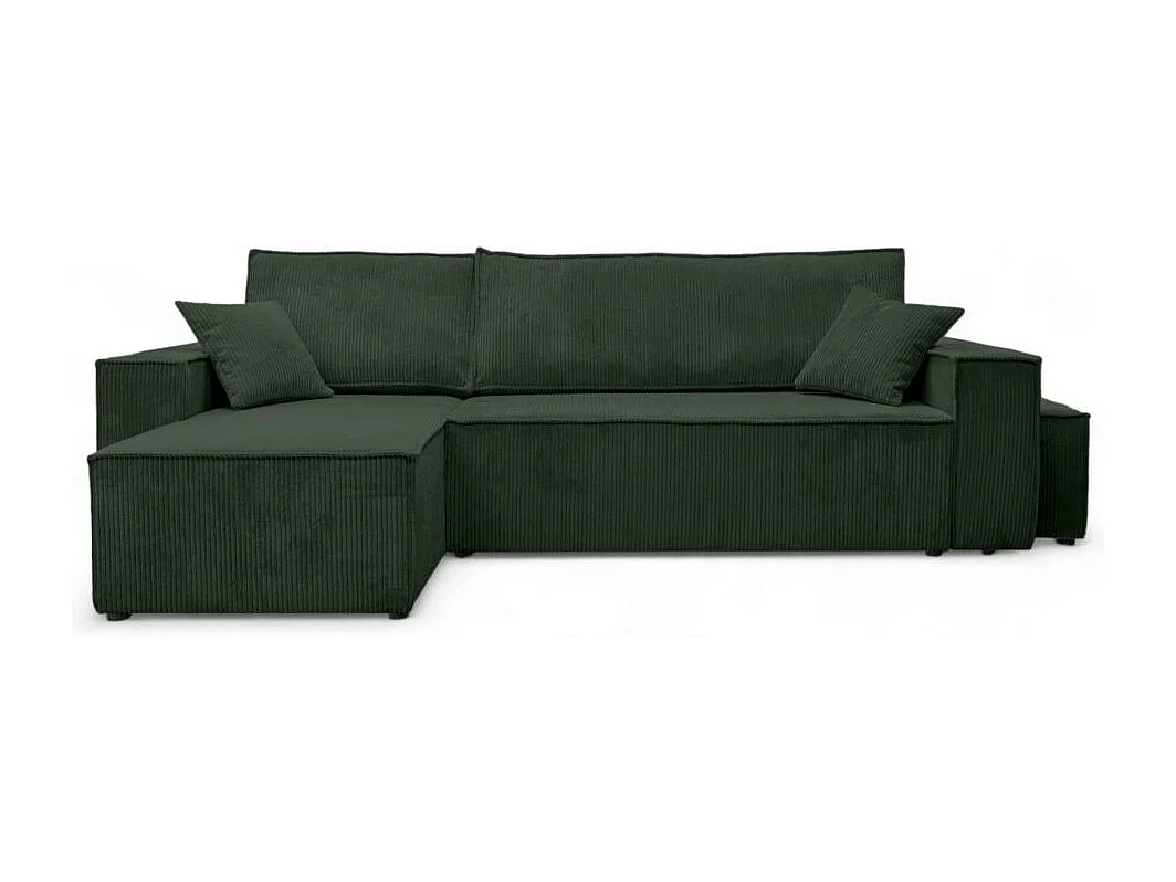 Canapé FARAH d'angle réversible et convertible 4 places avec un pouf en velours côtelé - Vert foncé