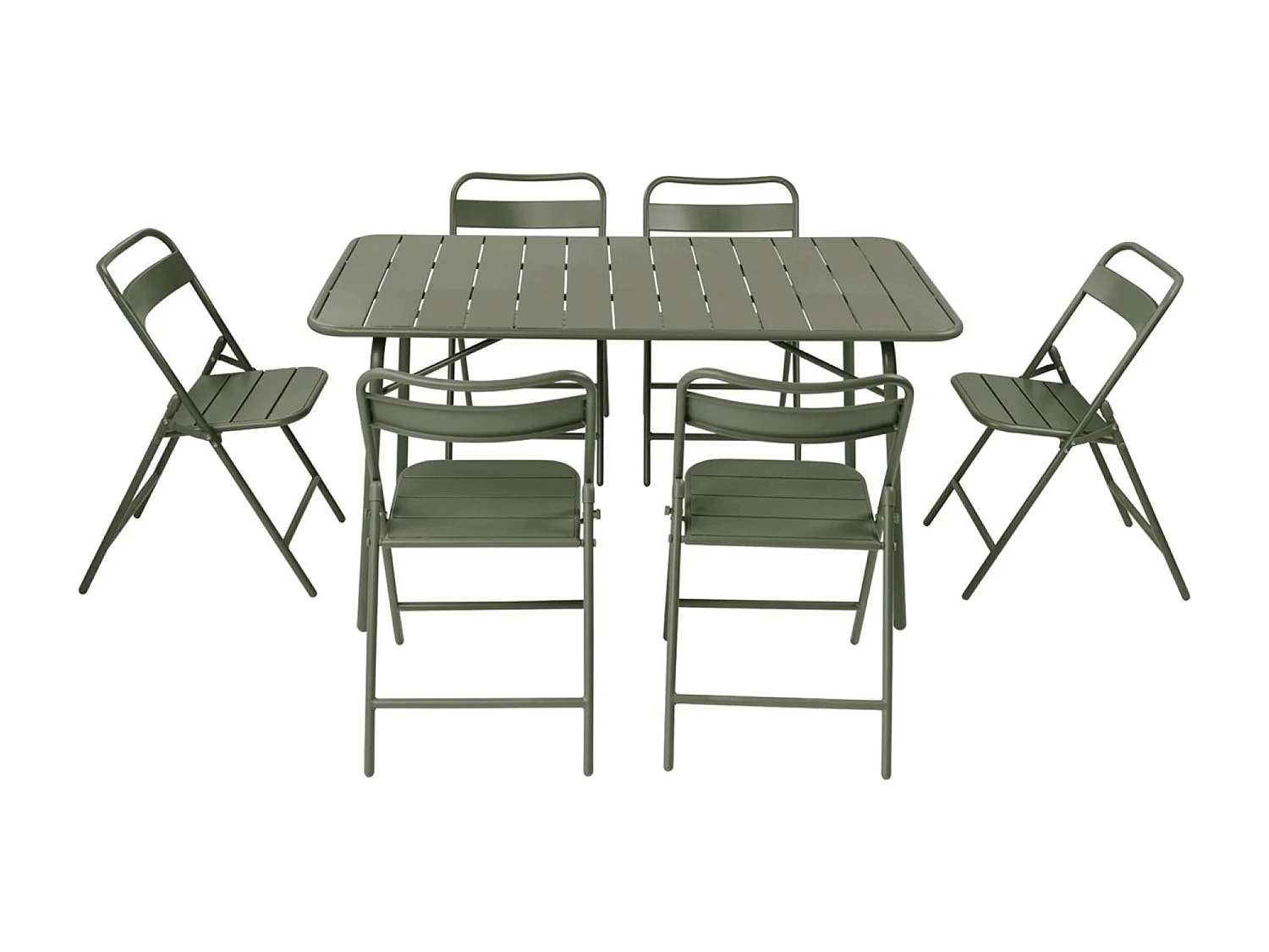 Tavolo da giardino pieghevole in metallo , 6 sedute, verde kaki