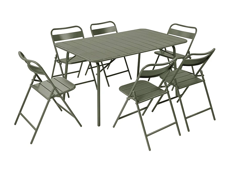 Tavolo da giardino pieghevole in metallo , 6 sedute, verde kaki