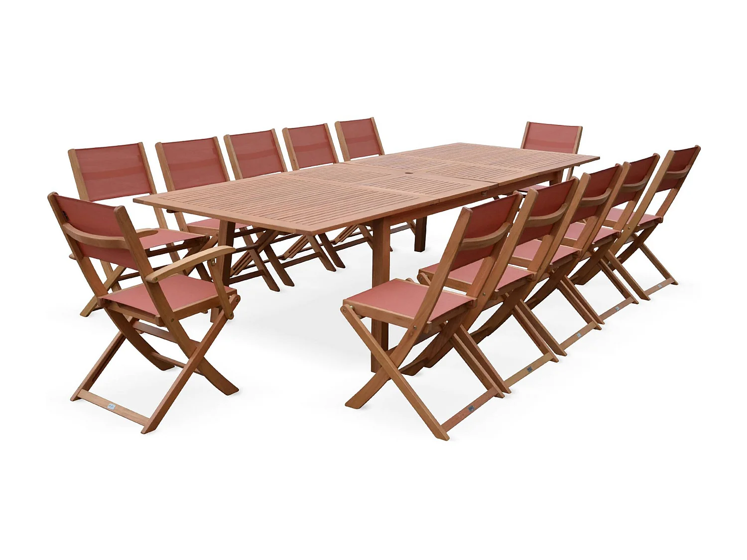 Set tavolo da giardino allungabile in legno con 10 sedie, marrone