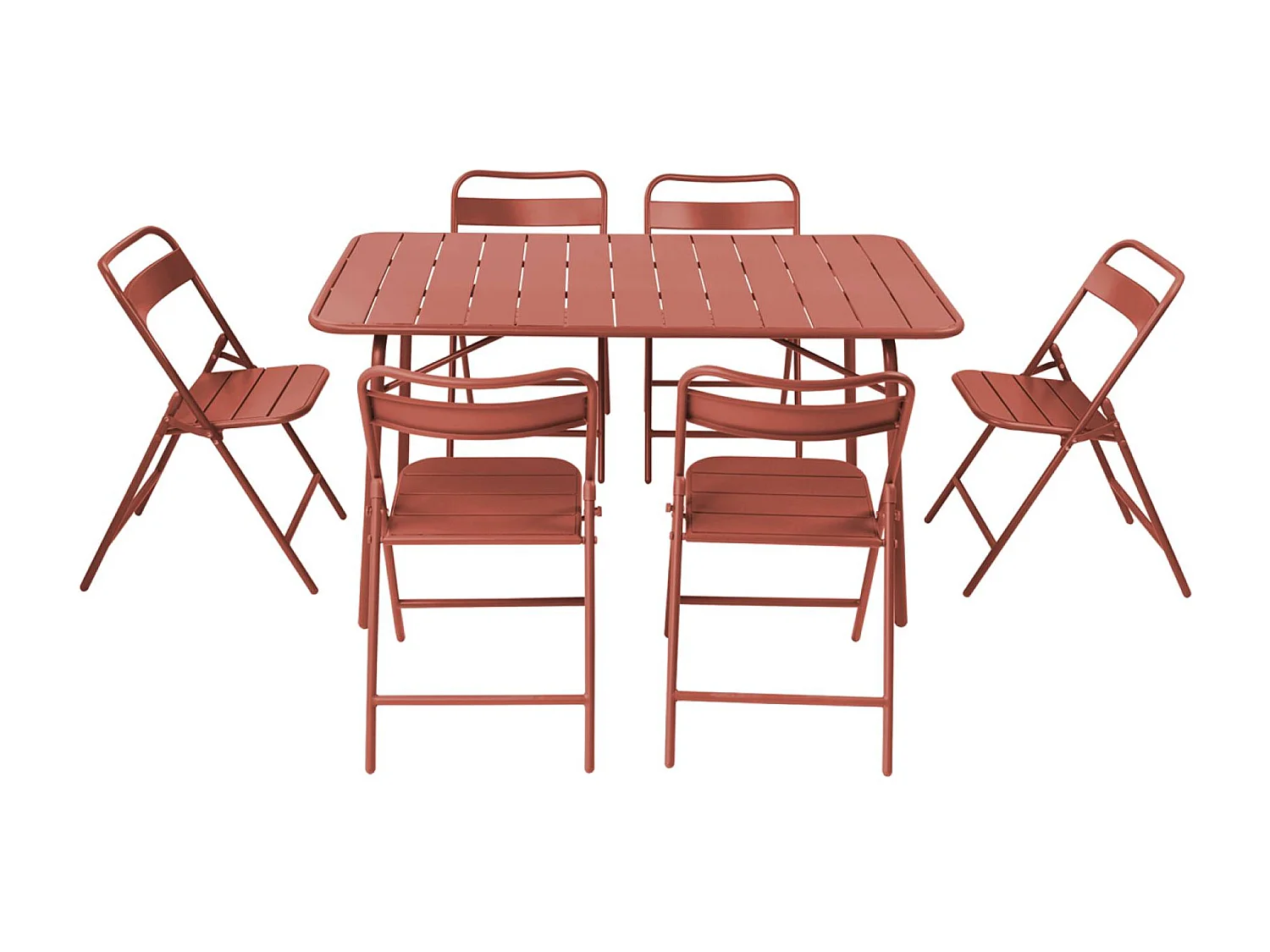 Tavolo da giardino pieghevole in metallo , 6 sedute, terracotta