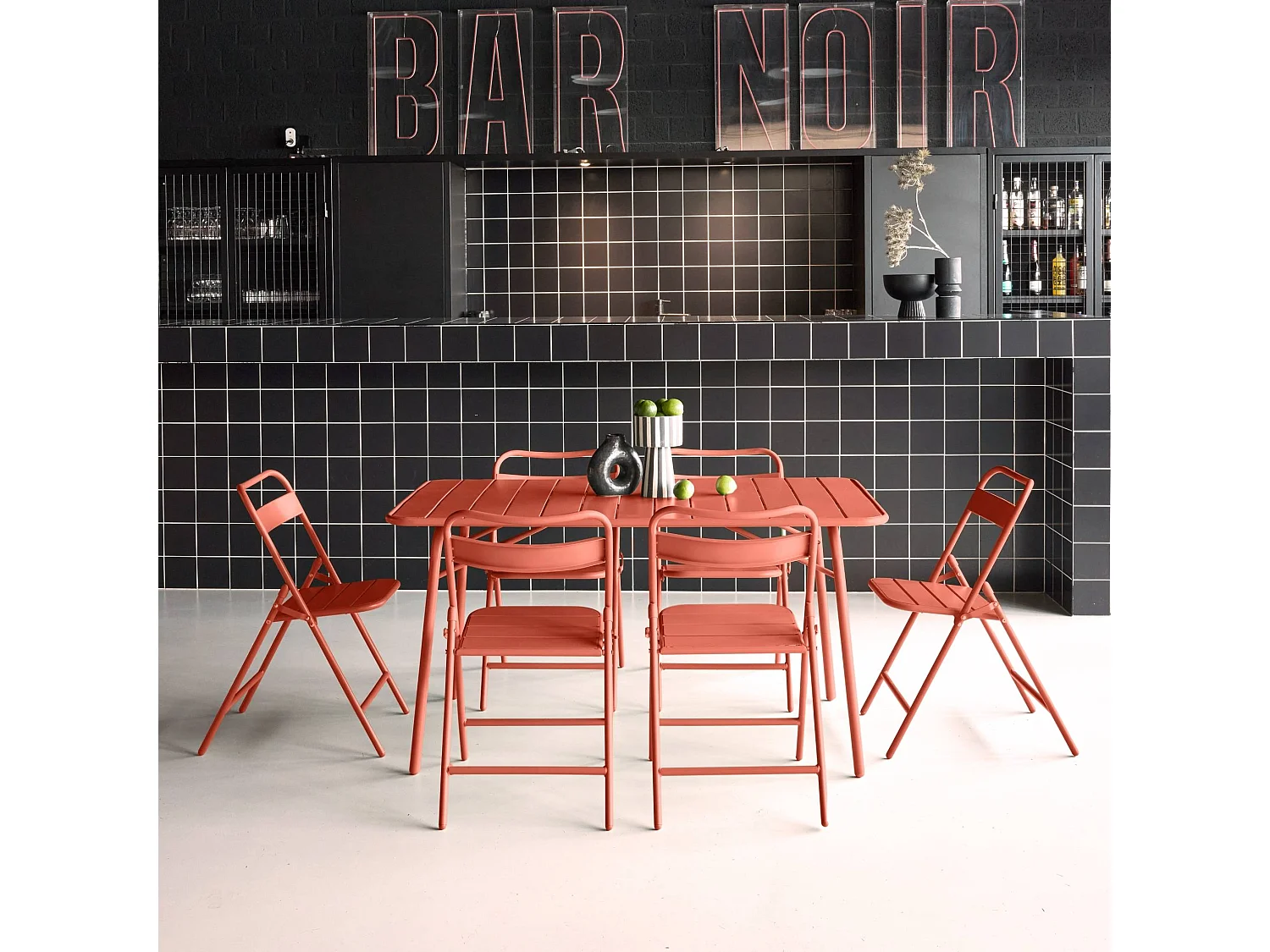 Set tavolo da giardino bistrot pieghevole in metallo con 6 sedie,