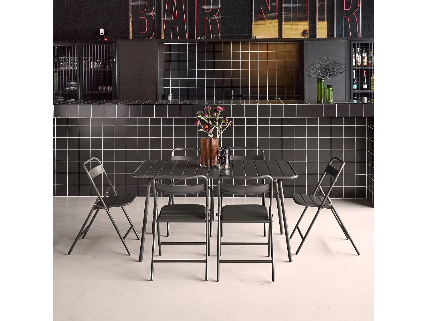 Set tavolo da giardino bistrot pieghevole in metallo con 6 sedie,