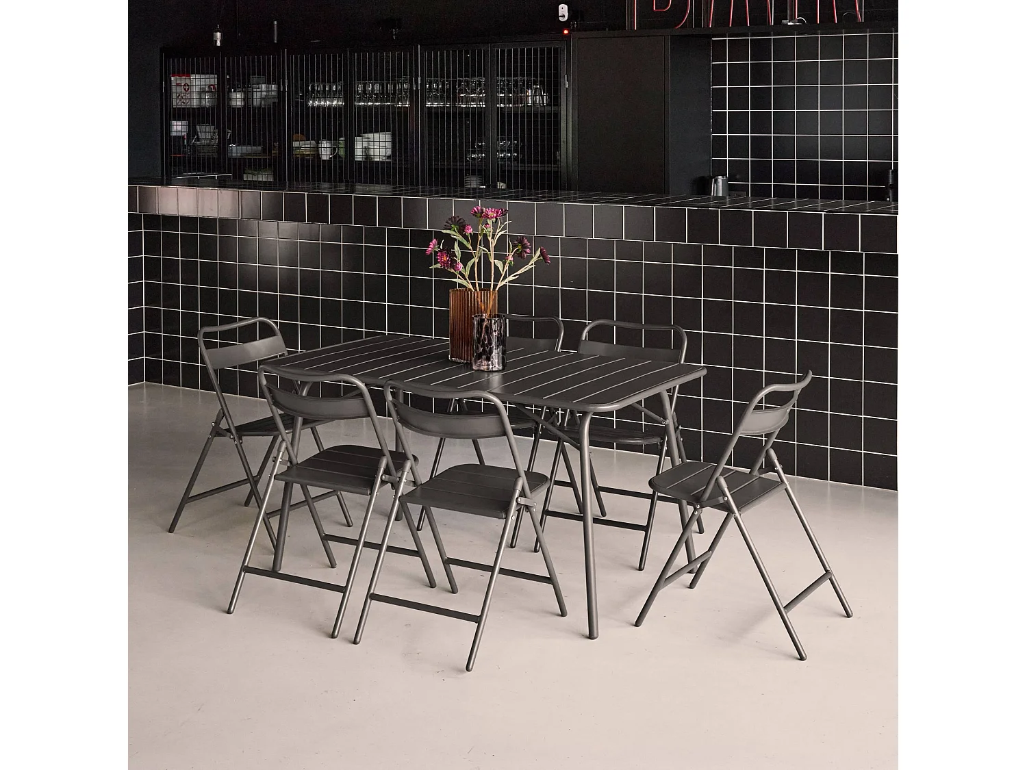 Set tavolo da giardino bistrot pieghevole in metallo con 6 sedie,