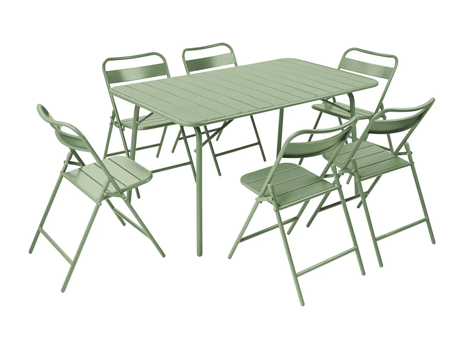 Tavolo da giardino pieghevole in metallo , 6 sedute, verde