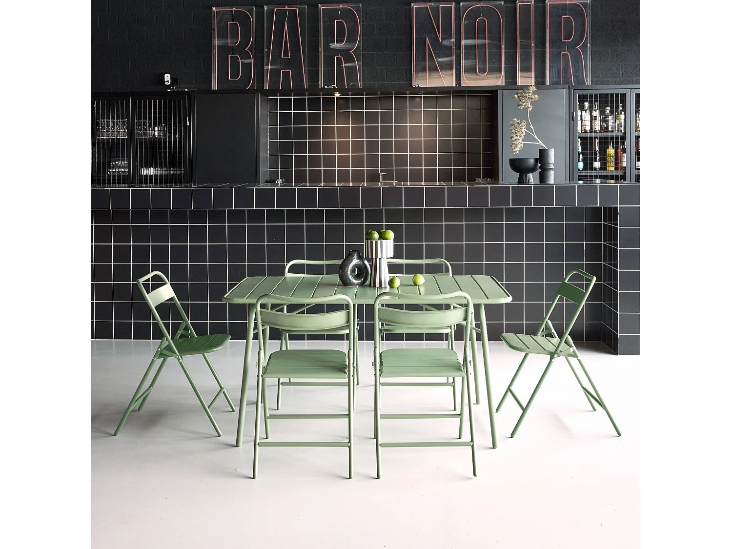 Tavolo da giardino pieghevole in metallo , 6 sedute, verde