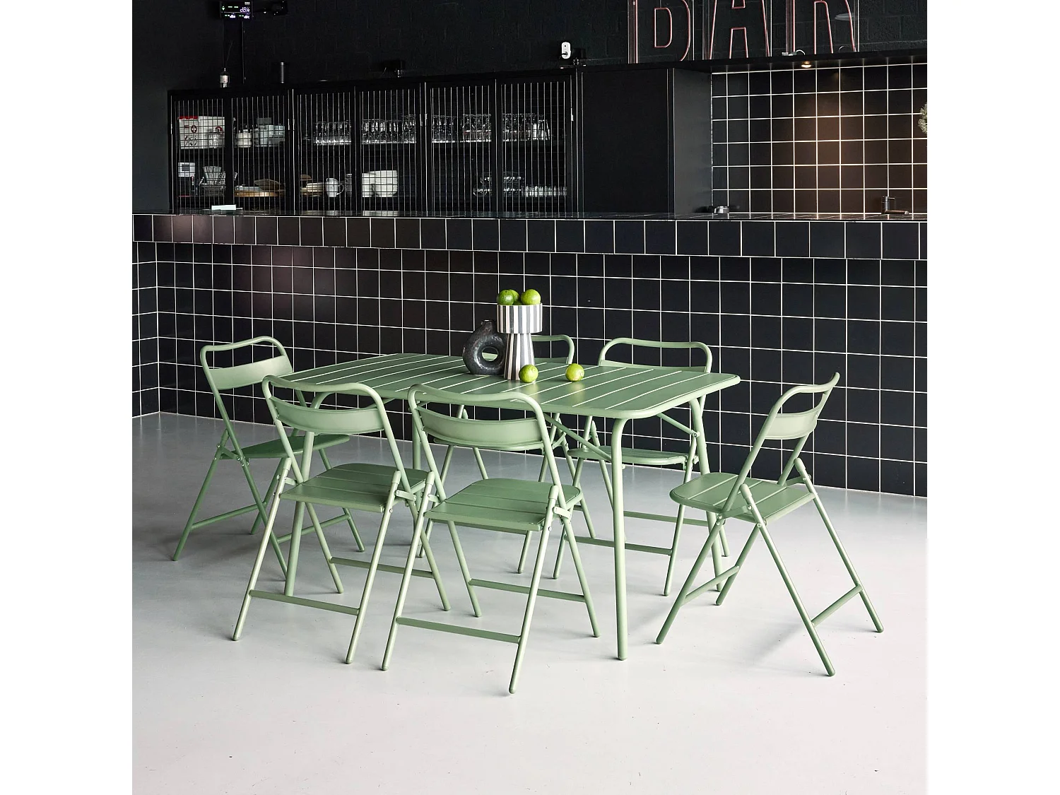 Tavolo da giardino pieghevole in metallo , 6 sedute, verde