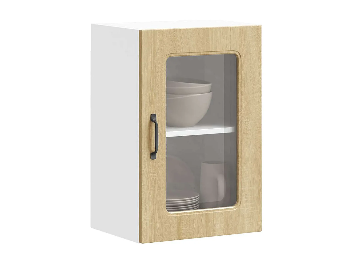 Meuble murale de cuisine avec porte vitrée en bois d'ingénierie chêne Sonoma