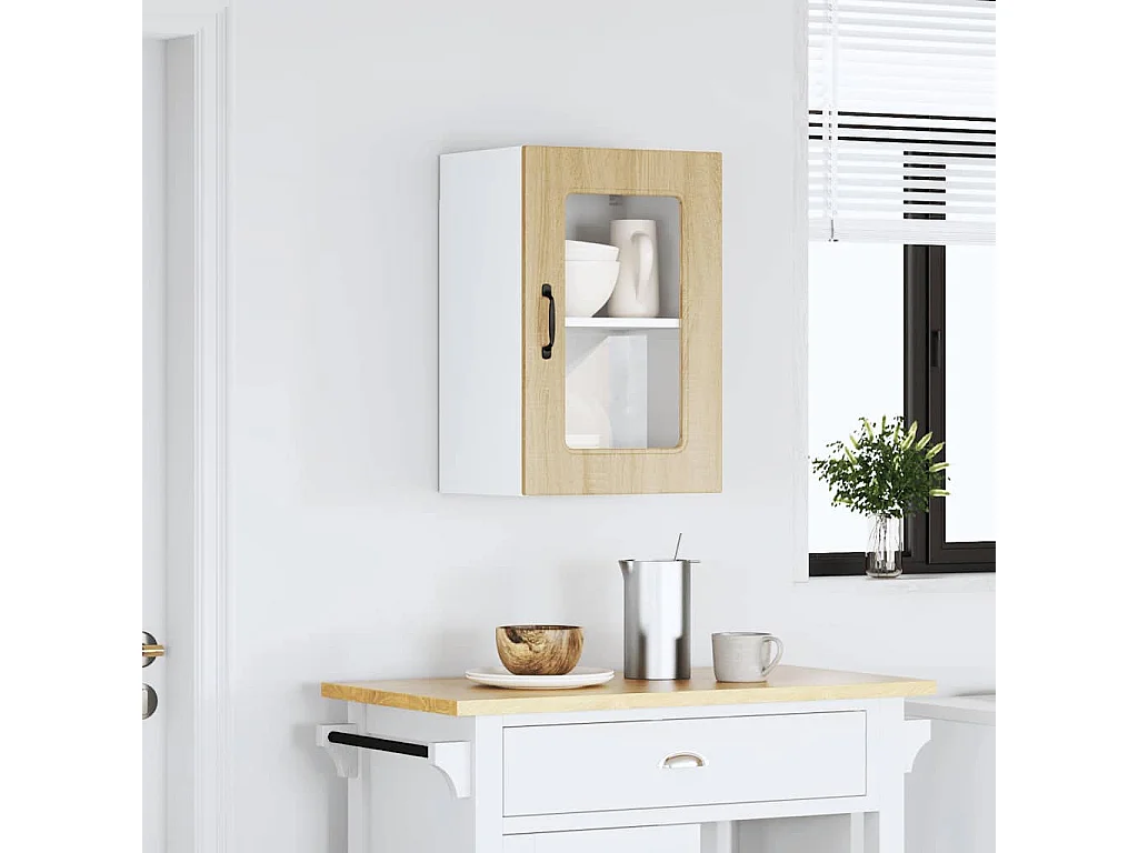 Meuble murale de cuisine avec porte vitrée en bois d'ingénierie chêne Sonoma