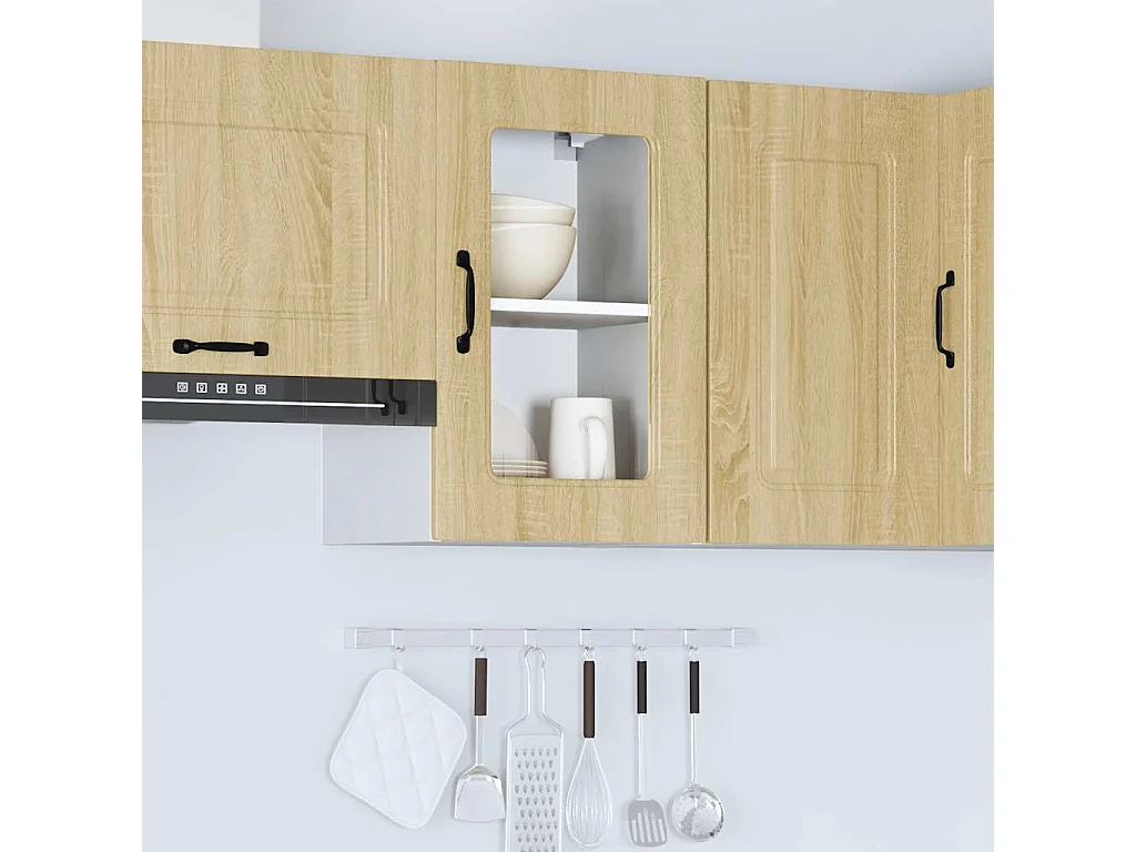 Meuble murale de cuisine avec porte vitrée en bois d'ingénierie chêne Sonoma