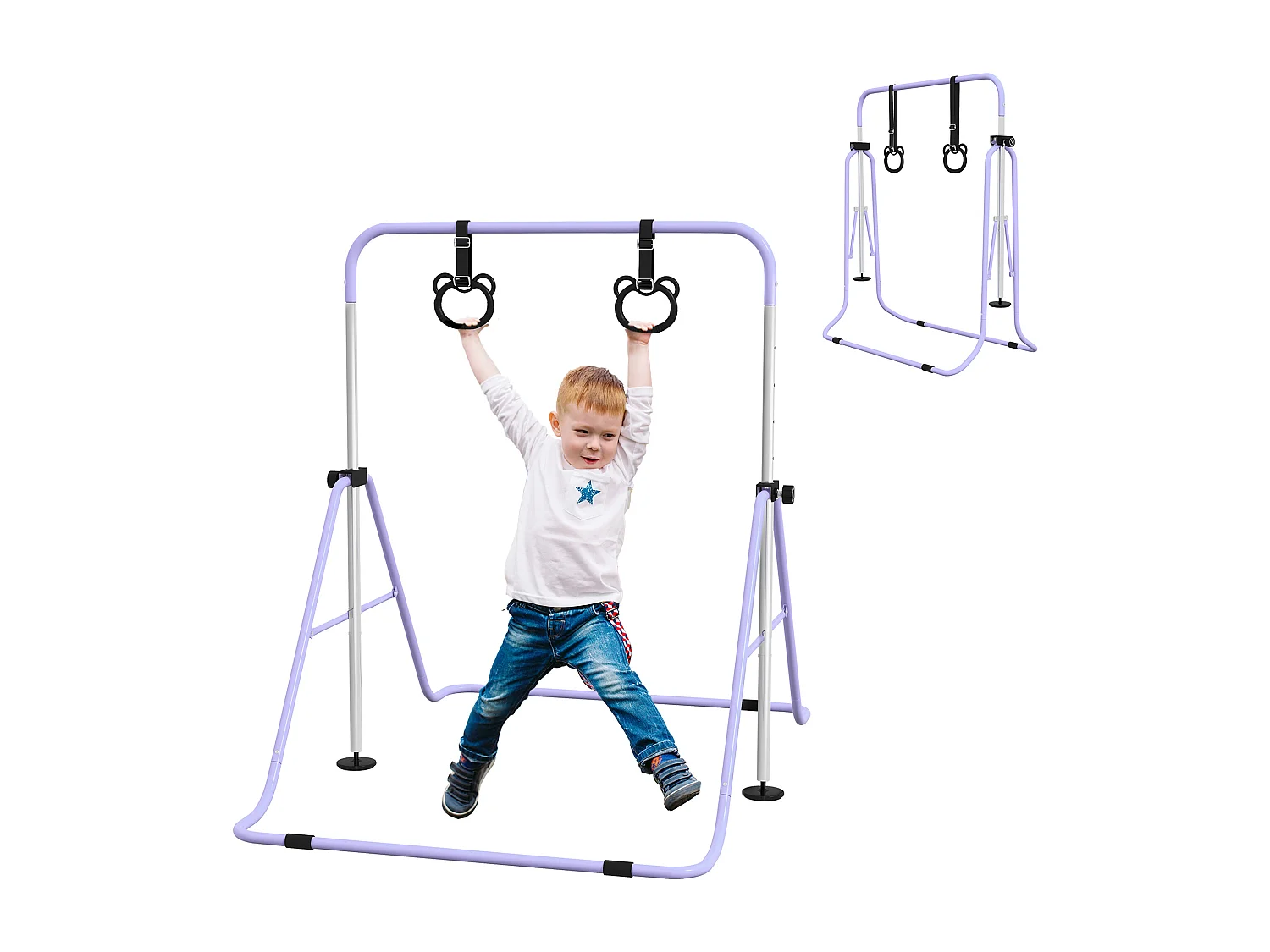 Portique d'anneaux double haubanage hauteur réglable dim. 148L x 105l x 88-128H cm acier violet