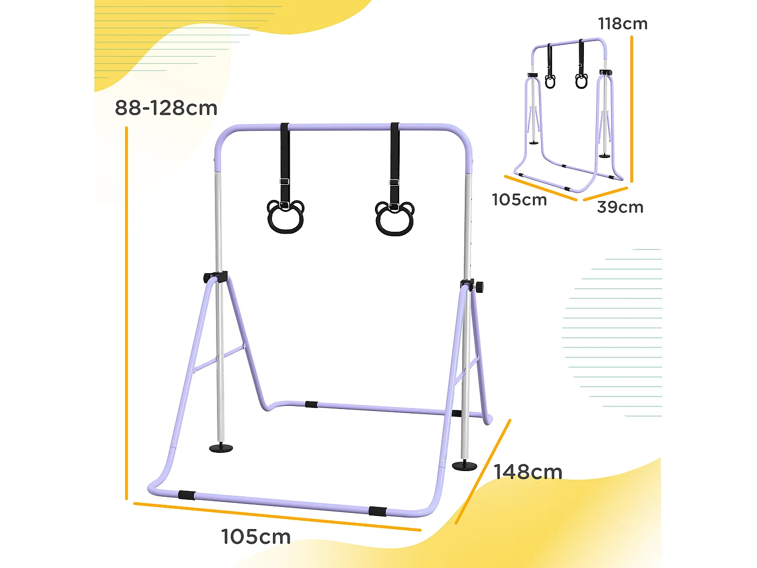 Portique d'anneaux double haubanage hauteur réglable dim. 148L x 105l x 88-128H cm acier violet