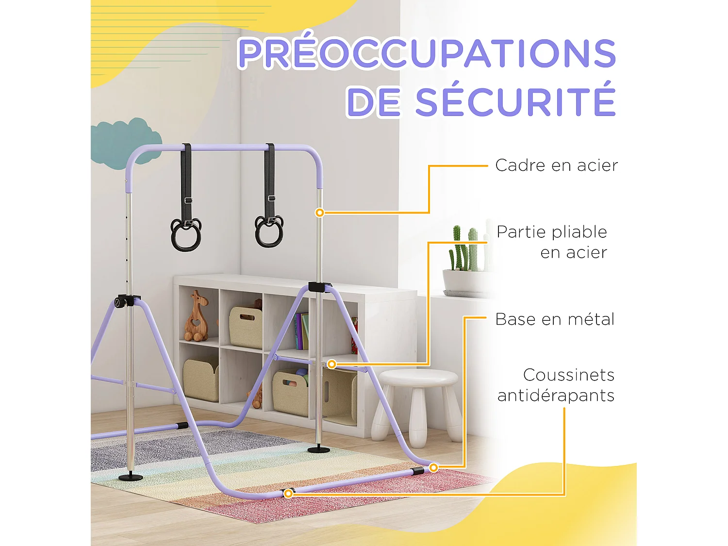 Portique d'anneaux double haubanage hauteur réglable dim. 148L x 105l x 88-128H cm acier violet