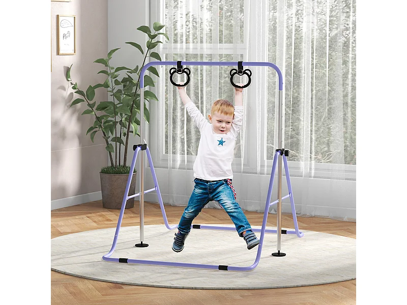 Portique d'anneaux double haubanage hauteur réglable dim. 148L x 105l x 88-128H cm acier violet