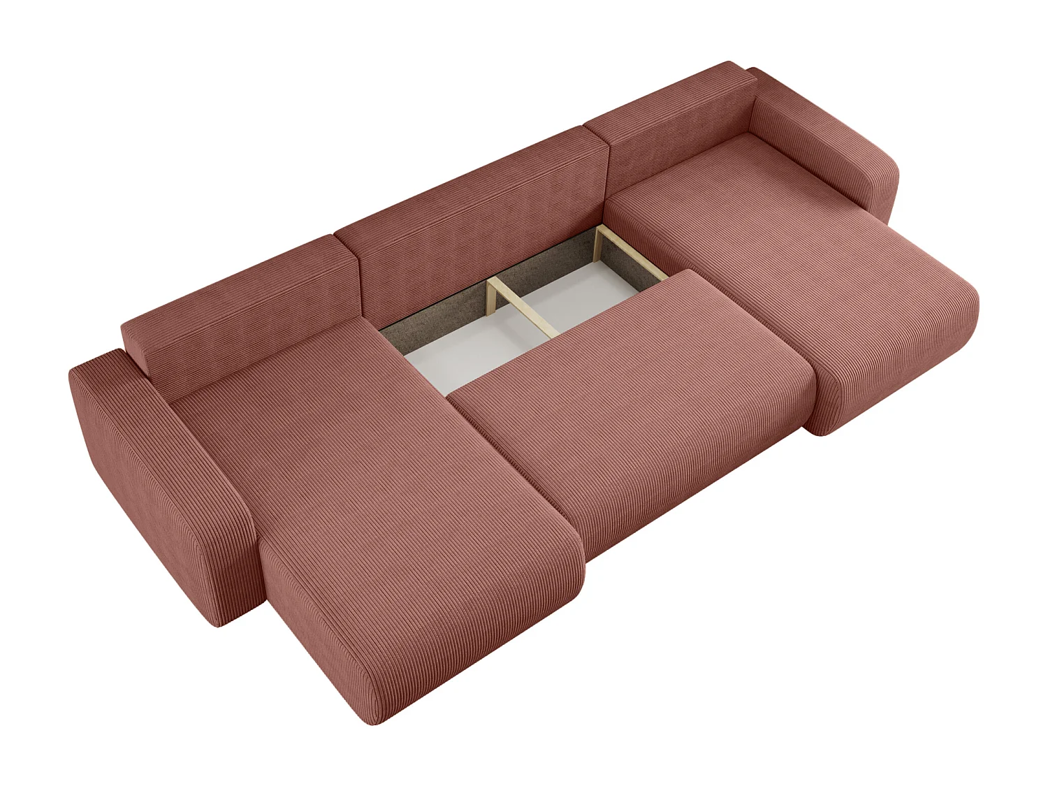 Canapé d'Angle réversible convertible avec fonction de couchage Piano U coffre universel en velours côtelé cuivre du fabricant - VINOTTI