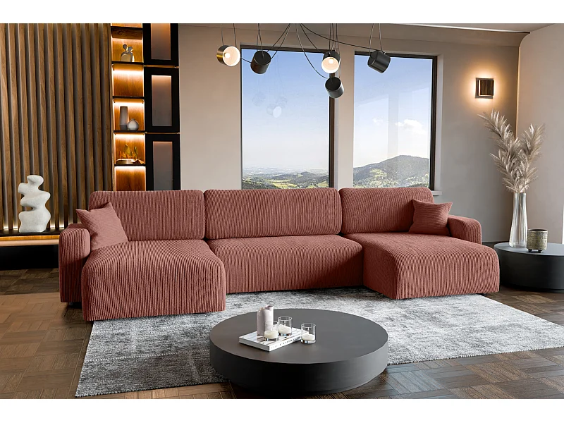 Canapé d'Angle réversible convertible avec fonction de couchage Piano U coffre universel en velours côtelé cuivre du fabricant - VINOTTI