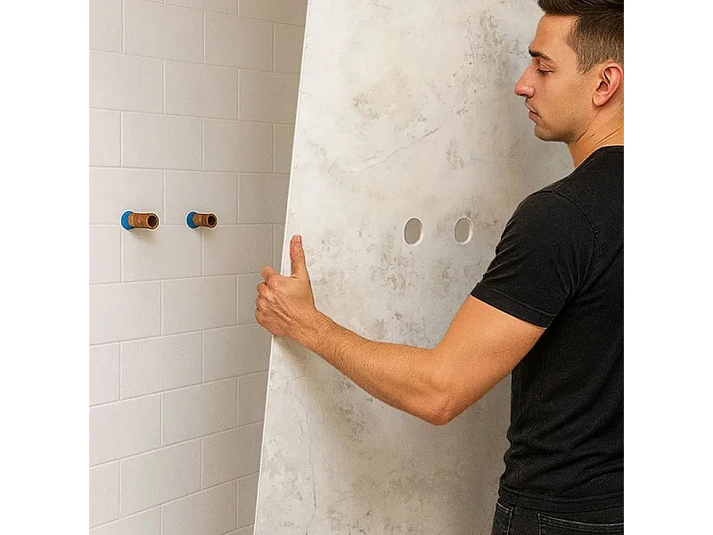 Lot de 2 panneaux de douche en PVC (90x220 & 120x220 cm) + profilés blanc - New Trashwall - Marron