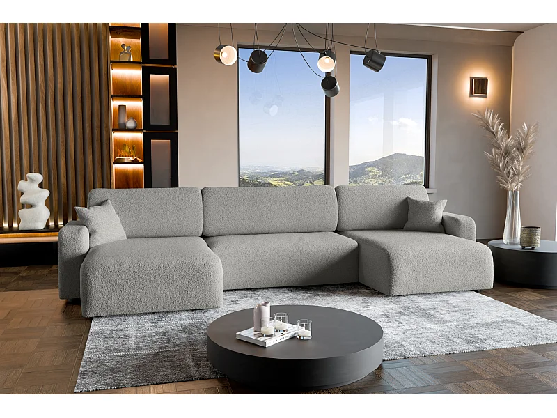 Canapé d'Angle réversible convertible avec fonction de couchage Piano U coffre universel en tissu bouclé gris du fabricant - VINOTTI