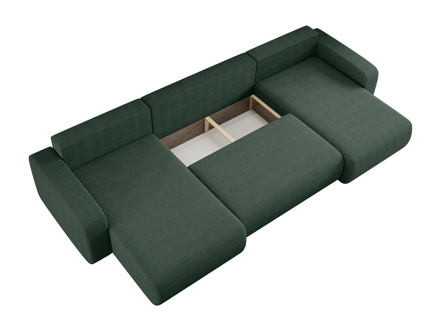 Canapé d'Angle réversible convertible avec fonction de couchage Piano U coffre universel en velours côtelé vert bouteille du fabricant - VINOTTI