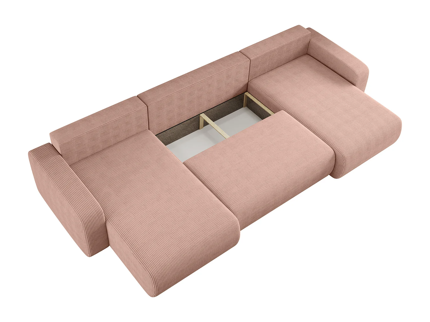 Canapé d'Angle réversible convertible avec fonction de couchage Piano U coffre universel en velours côtelé Rose poudré du fabricant - VINOTTI