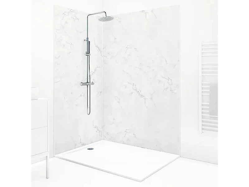 Lot de 2 panneaux de douche en aluminium (90x220 & 120x220 cm) + profilés blanc - Effet Marbre clair