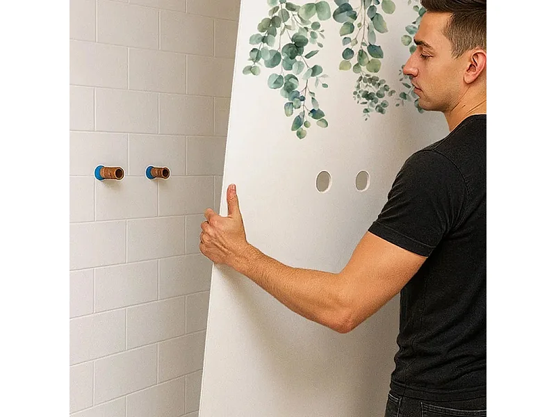 Lot de 2 panneaux de douche en PVC (90x220 & 120x220 cm) + profilés blanc - Eucalyptus in Rain - Multicolore