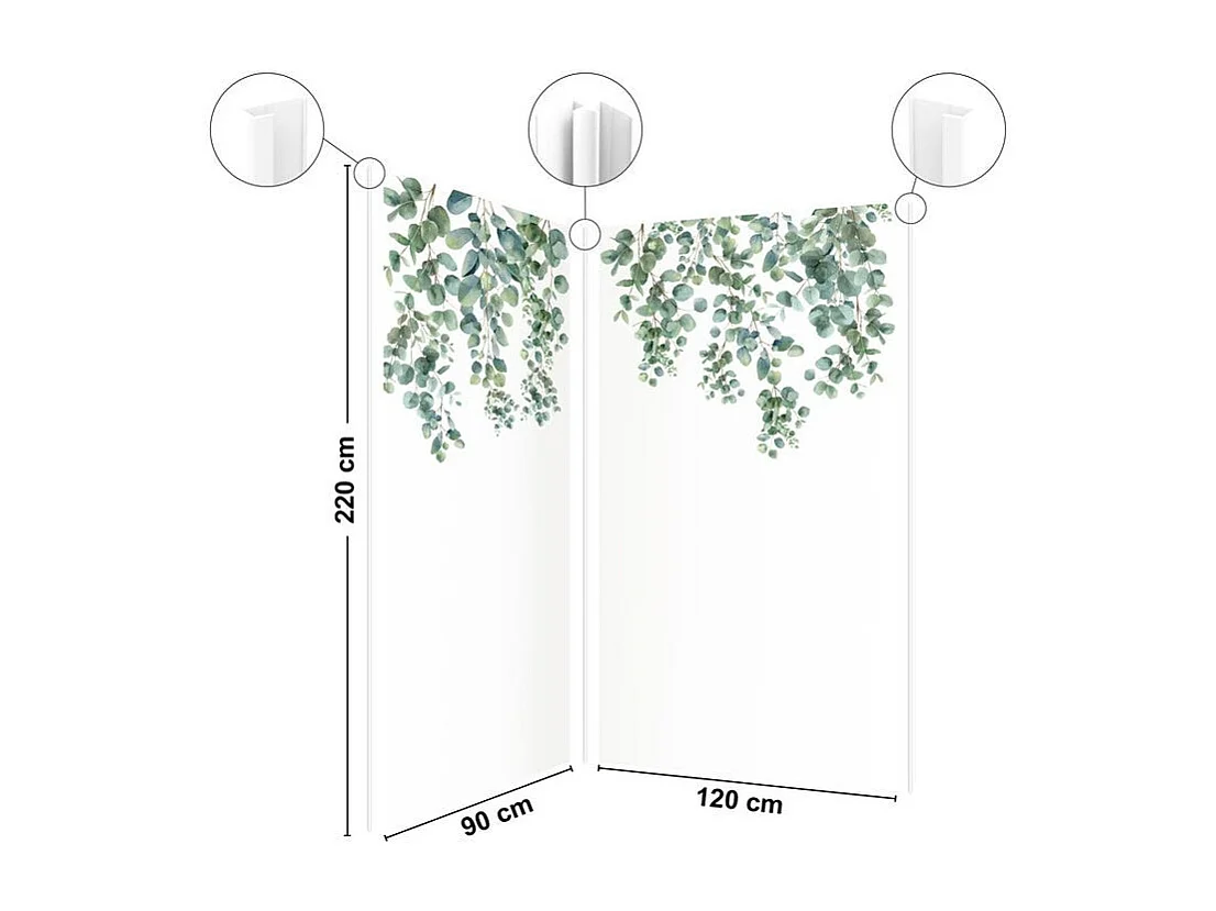 Lot de 2 panneaux de douche en PVC (90x220 & 120x220 cm) + profilés blanc - Eucalyptus in Rain - Multicolore