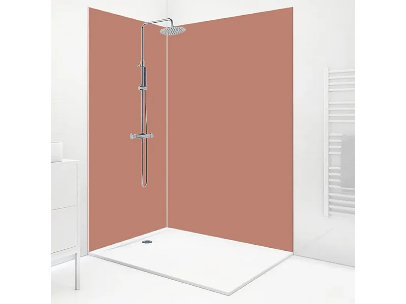 Pack 2 panneaux de douche en PVC Terracotta + 3 profilés Blancs  - 1 panneau de 90x220 cm et 1 panneau de 120x220 cm