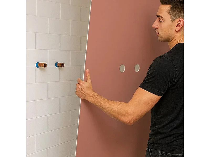 Pack 2 panneaux de douche en PVC Terracotta + 3 profilés Blancs  - 1 panneau de 90x220 cm et 1 panneau de 120x220 cm