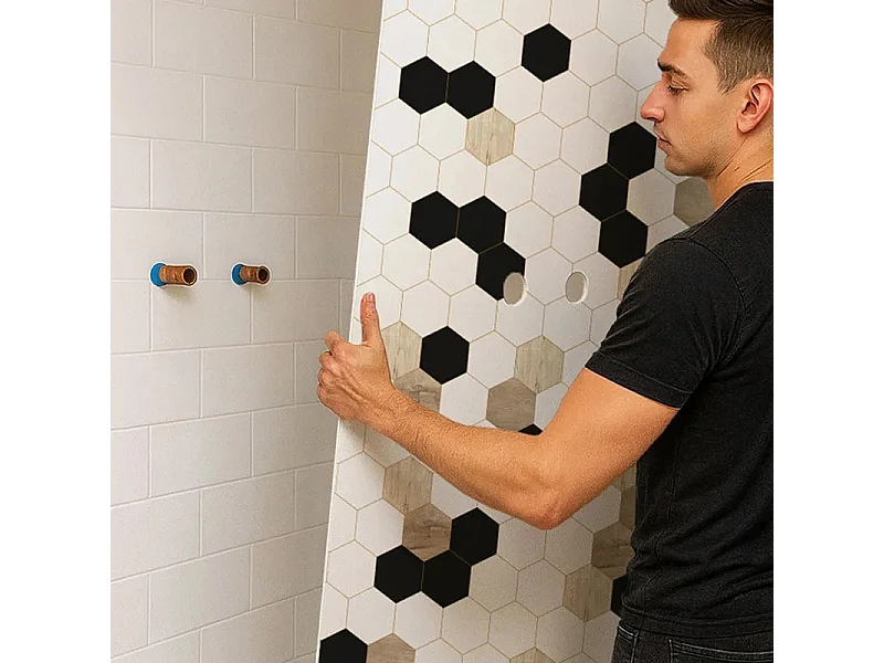 Lot de 2 panneaux de douche en PVC (90x220 & 120x220 cm) + profilés blanc - Mix Hexa - Multicolore