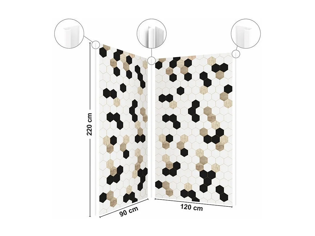 Lot de 2 panneaux de douche en PVC (90x220 & 120x220 cm) + profilés blanc - Mix Hexa - Multicolore