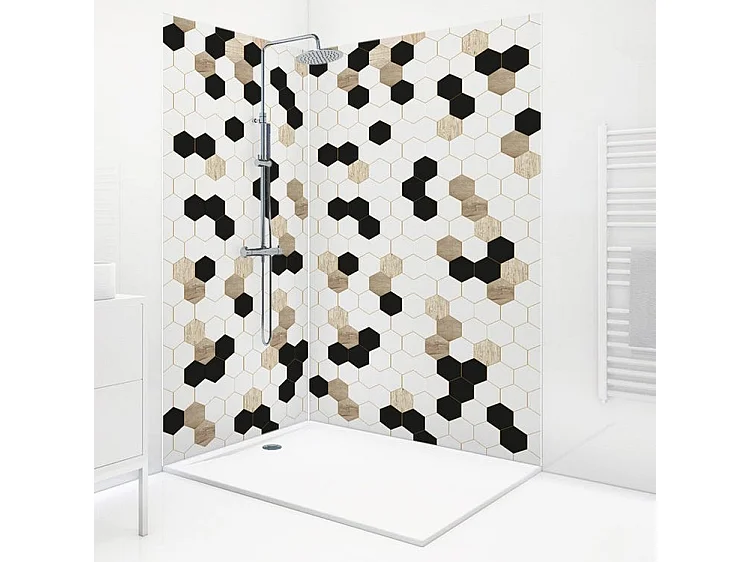 Lot de 2 panneaux de douche en PVC (90x220 & 120x220 cm) + profilés blanc - Mix Hexa - Multicolore