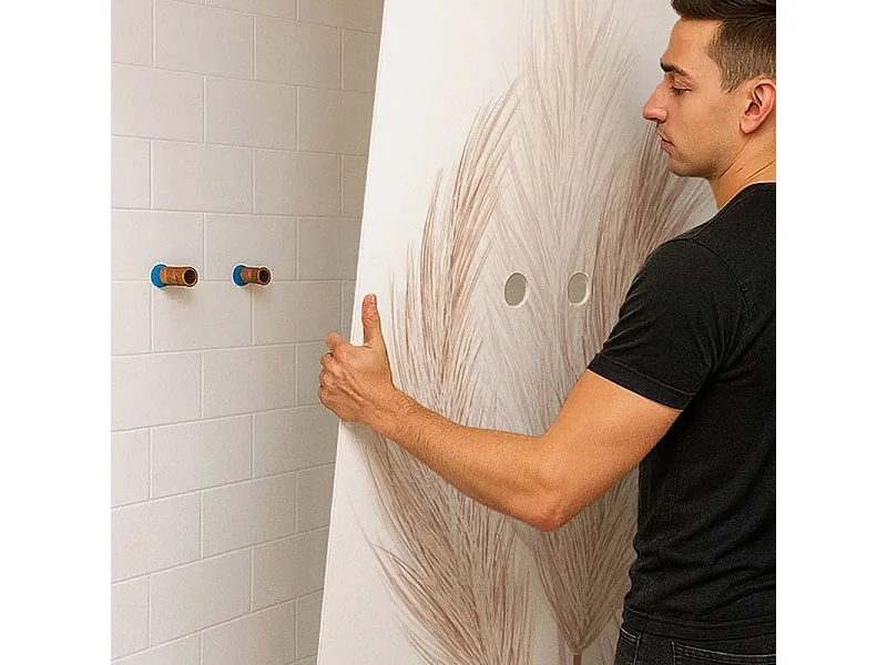 Lot de 2 panneaux de douche en PVC (90x220 & 120x220 cm) + profilés blanc - Pampa - Marron