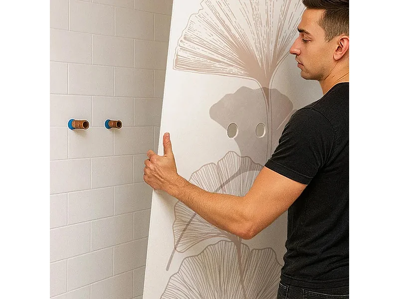 Pack 2 panneaux de douche en PVC Blanc Floral + 3 profilés Blancs - 99deco - 1 panneau de 90x220 cm et 1 panneau de 120x220 cm