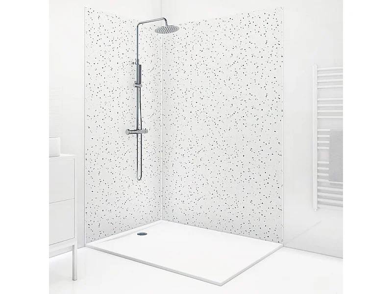 Lot de 2 panneaux de douche en PVC (90x220 & 120x220 cm) + profilés blanc - Terrazzo Mineral - Multicolore