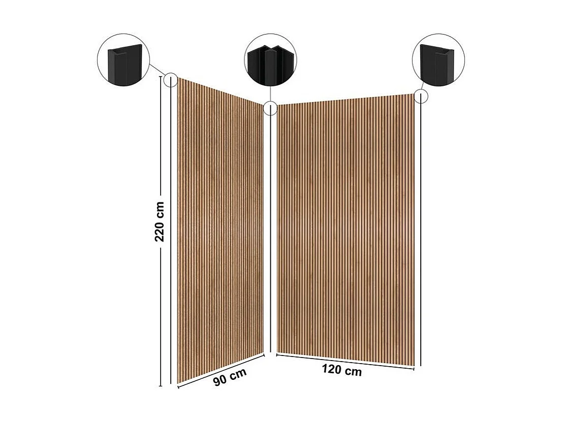 Lot de 2 panneaux de douche en PVC effet bois (90x220 & 120x220 cm) + marron et noir + profilés noir - Japandi