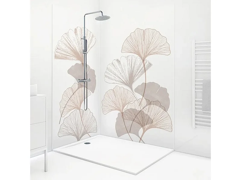 Pack 2 panneaux de douche en aluminium Blanc Floral + 3 profilés Blancs - 1 panneau de 90x220 cm et 1 panneau de 120x220 cm