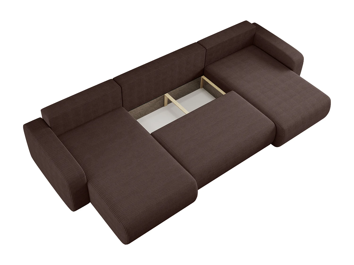 Canapé d'Angle réversible convertible avec fonction de couchage Piano U coffre universel en velours côtelé brun chocolat du fabricant - VINOTTI