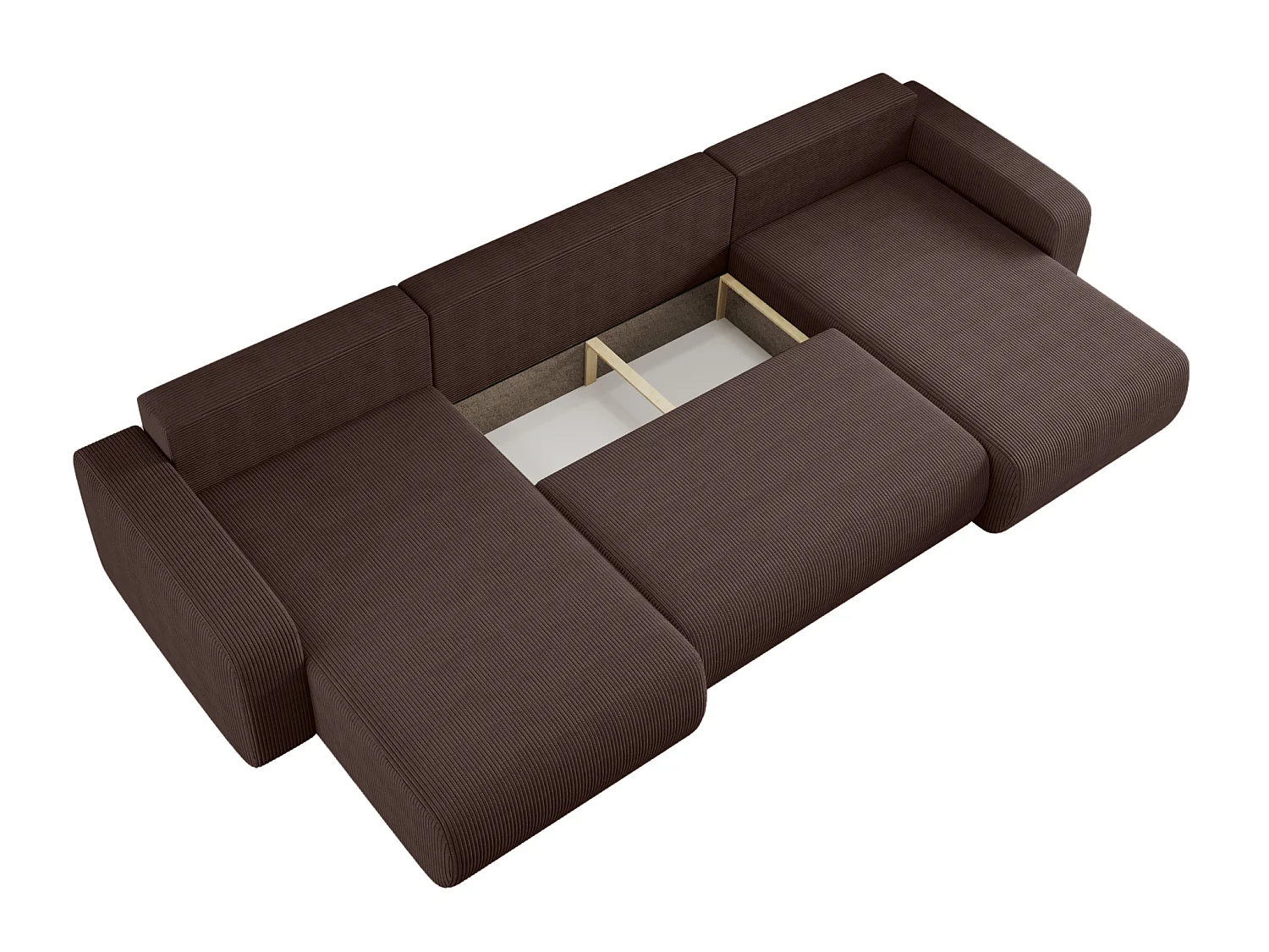 Canapé d'angle convertible 5 places avec coffre en velours brun