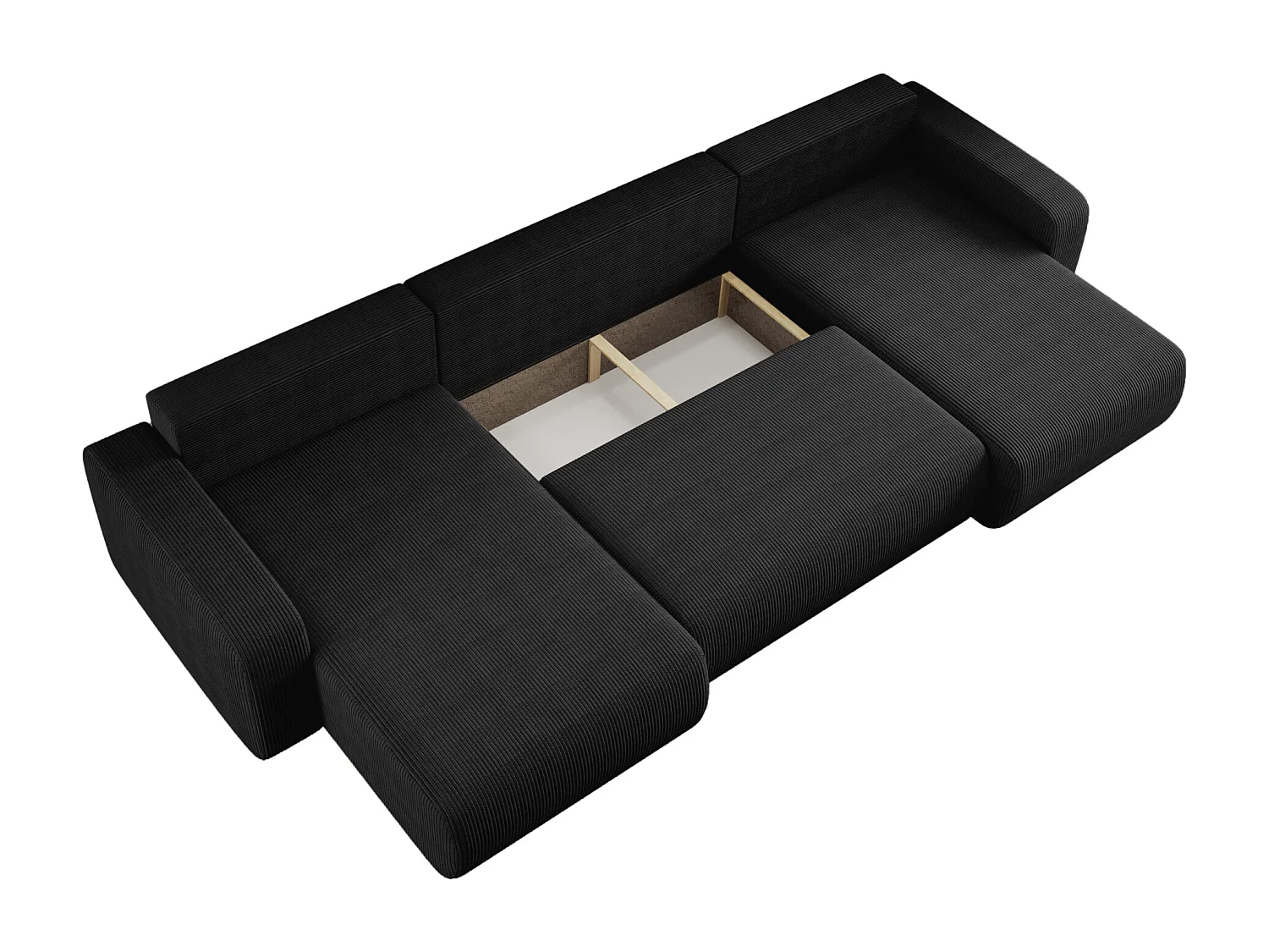 Canapé d'Angle réversible convertible avec fonction de couchage Piano U coffre universel en velours côtelé noir du fabricant - VINOTTI