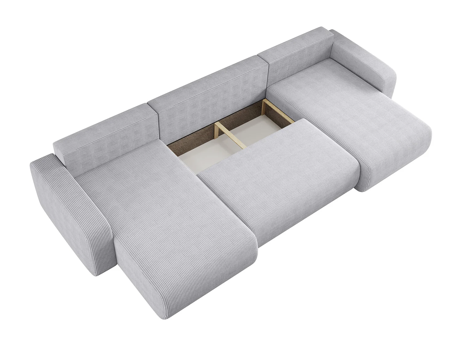 Canapé d'Angle réversible convertible avec fonction de couchage Piano U coffre universel en velours côtelé gris clair du fabricant - VINOTTI
