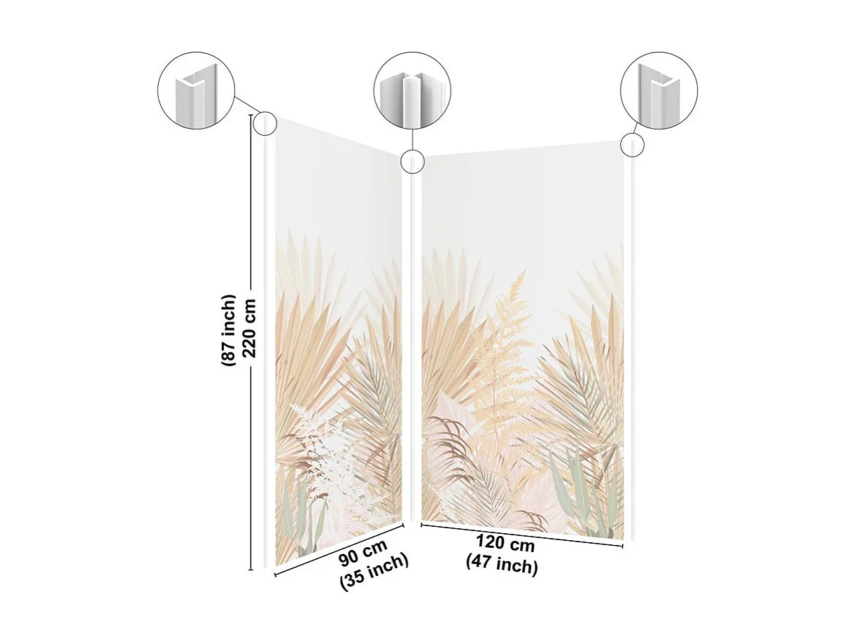 Lot de 2 panneaux de douche en PVC (90x220 & 120x220 cm) + profilés blanc - Motif végétal - Beige - Gaïa