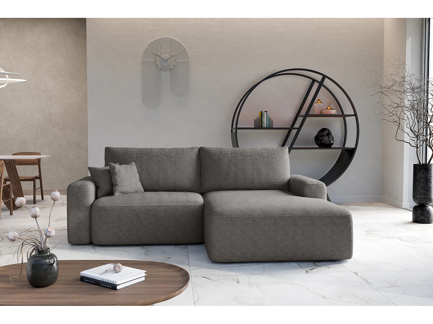 Canapé d'Angle droit avec fonction de couchage Soho coffre en gris du fabricant -VINOTTI