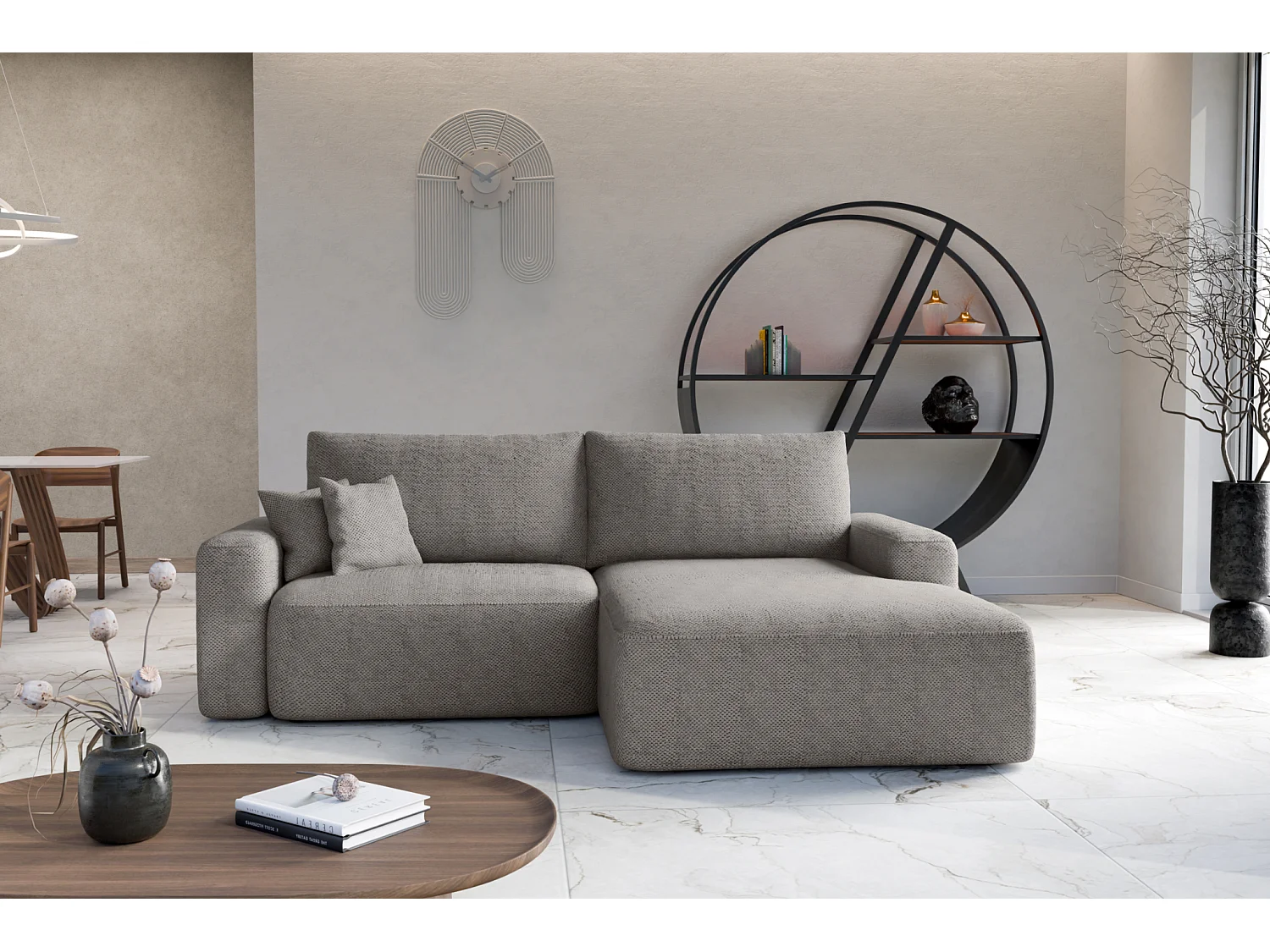 Canapé d'Angle droit avec fonction de couchage Soho coffre en gris du fabricant -VINOTTI