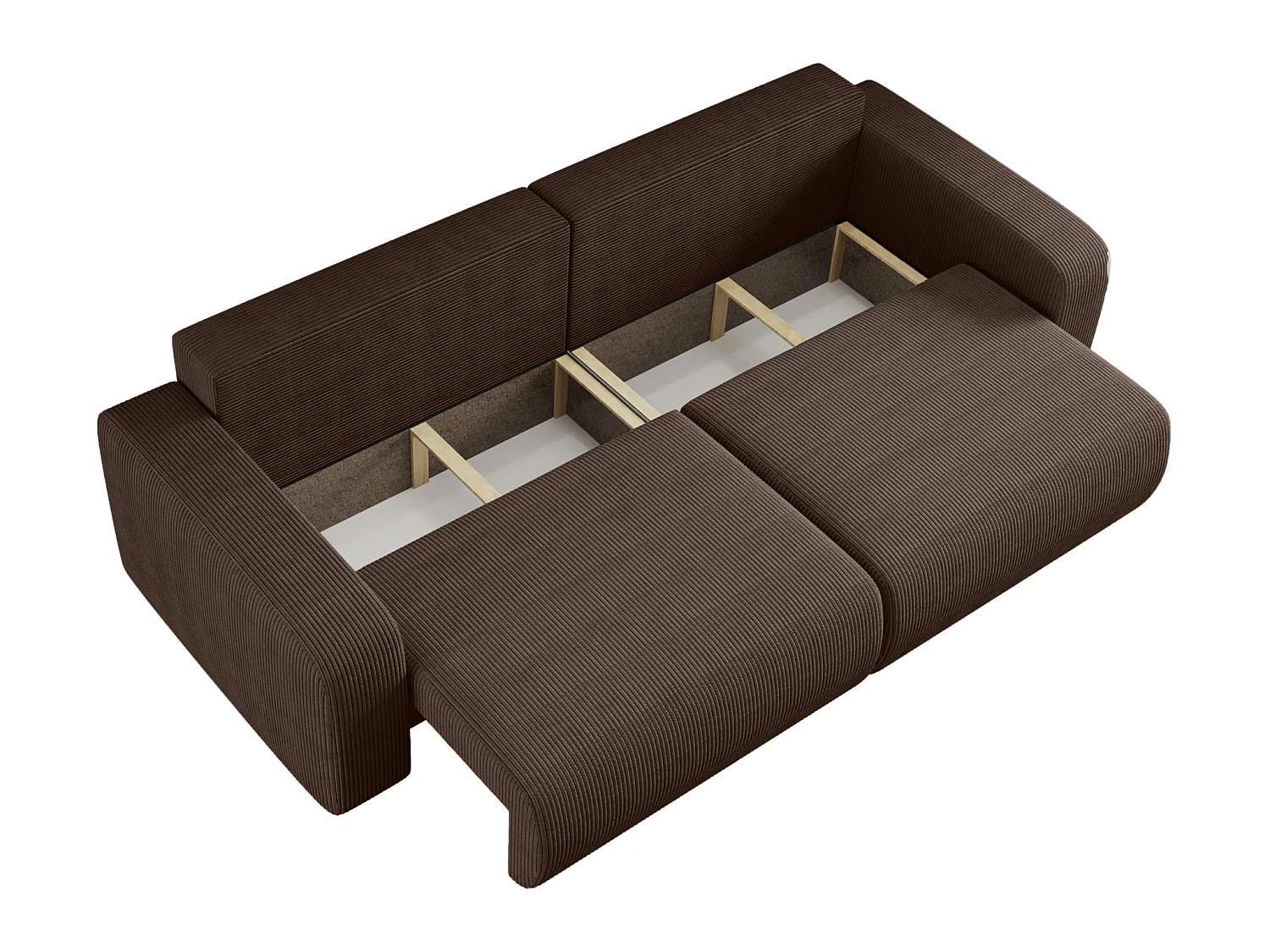 Canapé convertible 3 places avec coffre en tissu côtelé brun