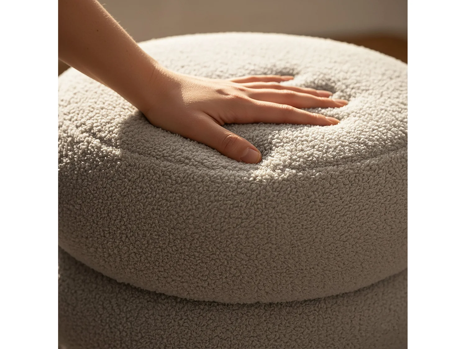 Pouf contenitore cilindrico in tessuto teddy 42 cm SNUGGO Moka