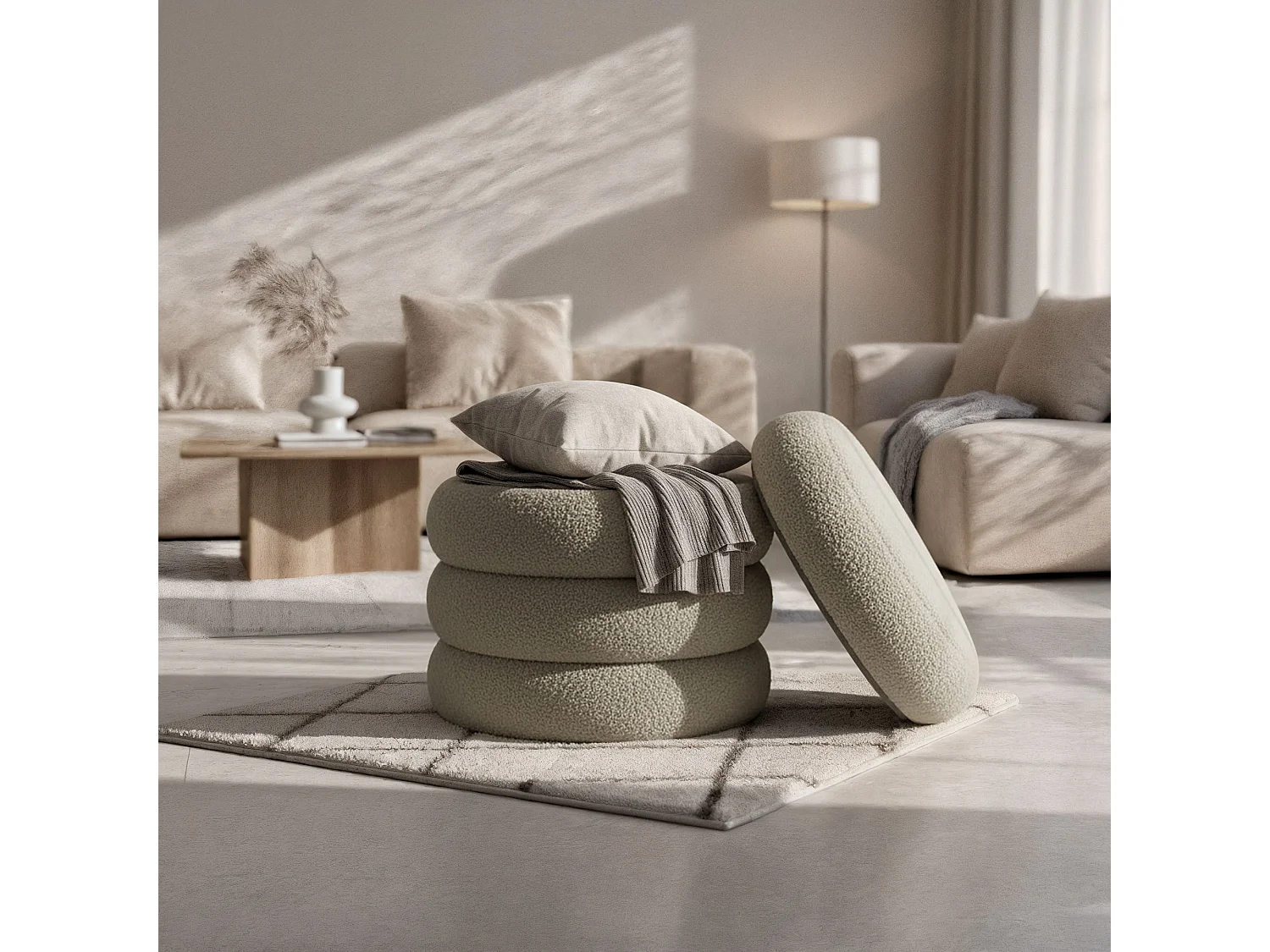 Pouf contenitore cilindrico in tessuto teddy 42 cm SNUGGO Moka