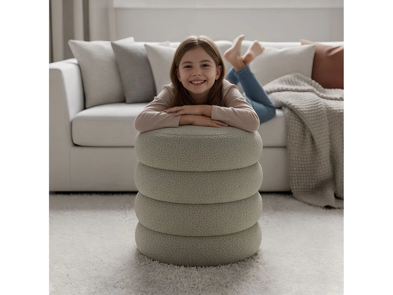 Pouf contenitore cilindrico in tessuto teddy 42 cm SNUGGO Moka