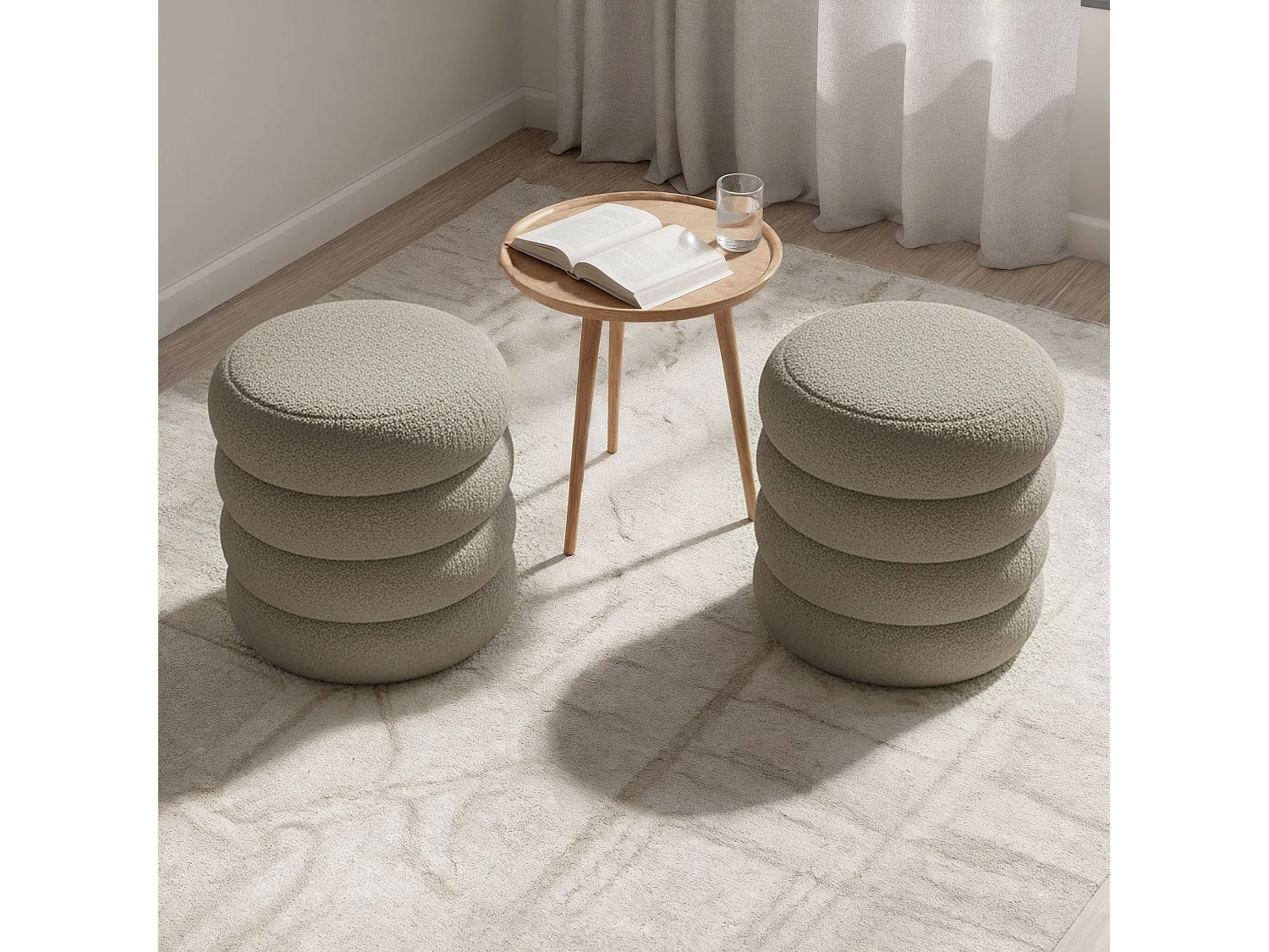 Pouf contenitore cilindrico in tessuto teddy 42 cm SNUGGO Moka