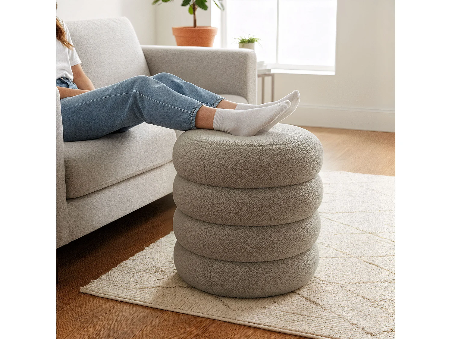 Tabouret en tissu teddy avec rangement 42 cm SNUGGO Mocha